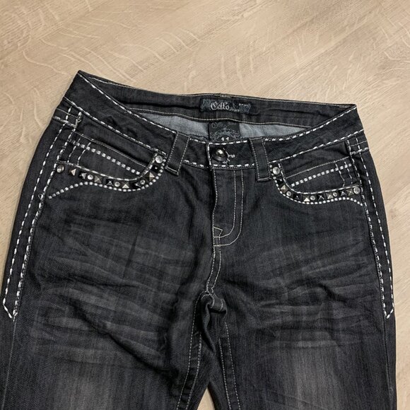 Cello Women's Size 11 Jeans Black Charcoal Embellished Rhinestone Boot Cut Y2K - Picture 3 of 6